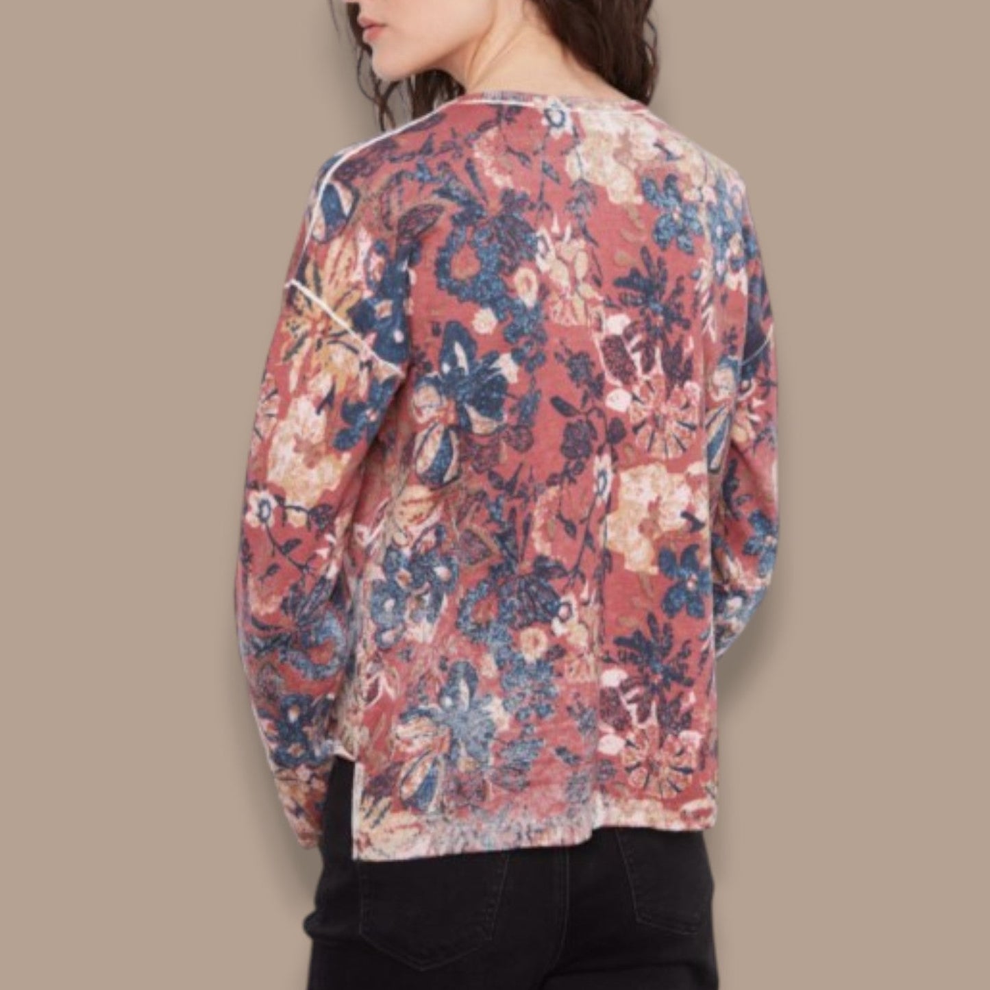 Charlie B - Passion Reversible Floral V-Neck Sweater