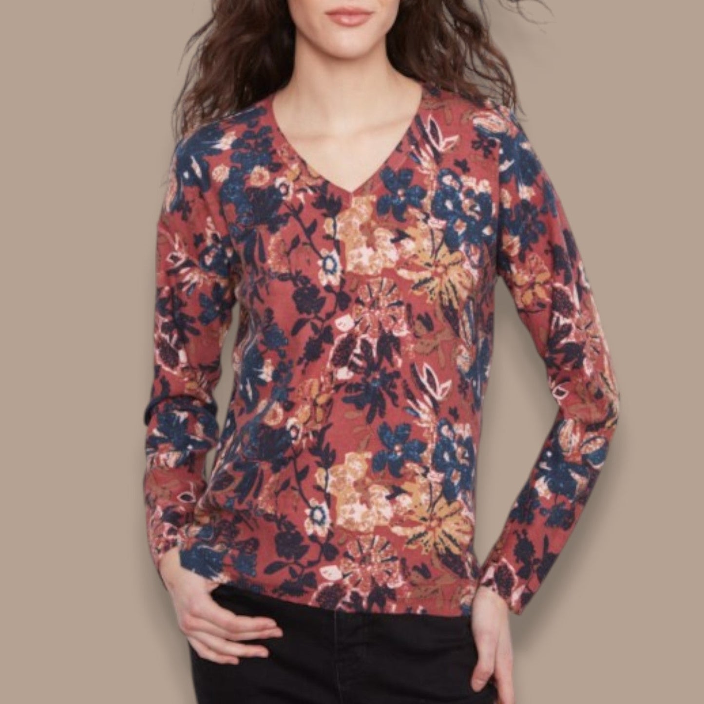 Charlie B - Passion Reversible Floral V-Neck Sweater