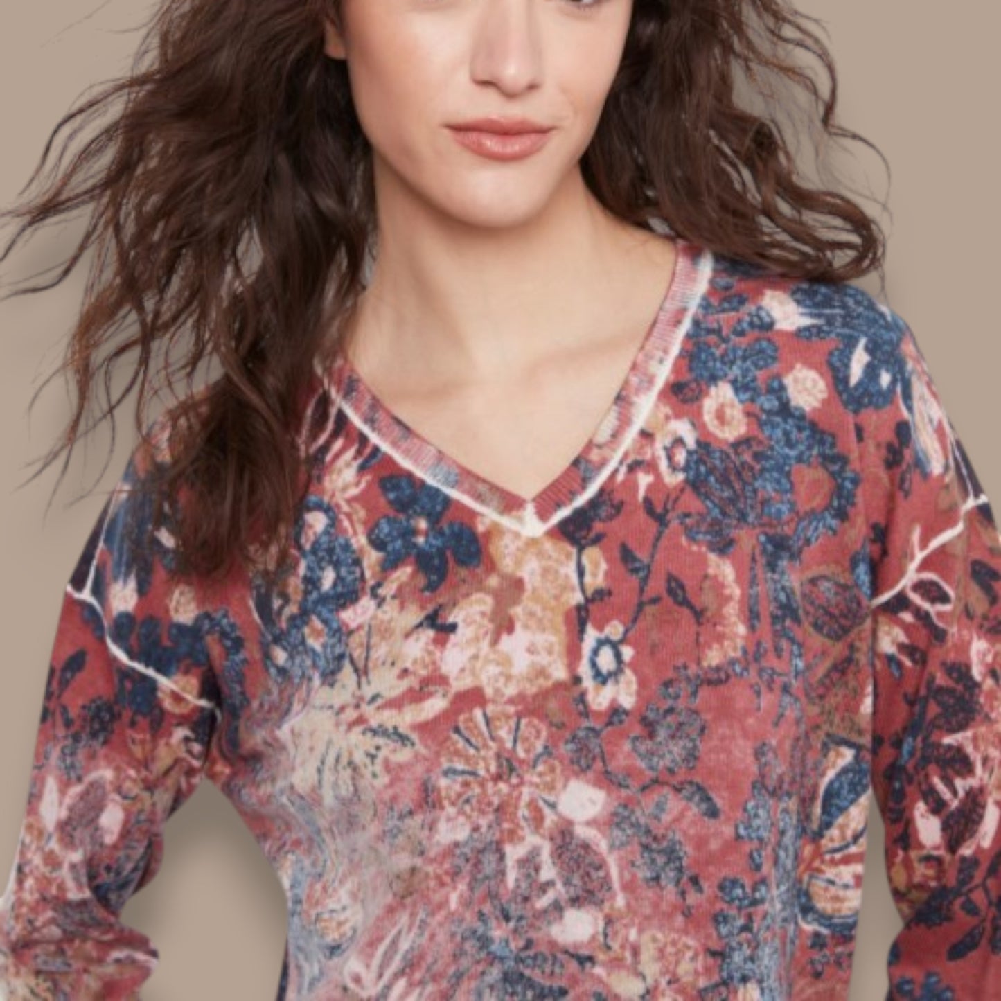 Charlie B - Passion Reversible Floral V-Neck Sweater