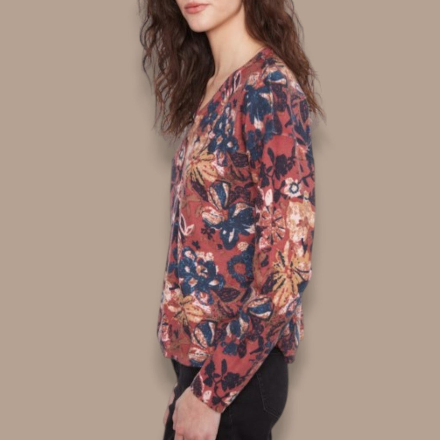 Charlie B - Passion Reversible Floral V-Neck Sweater