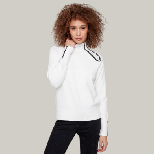 Charlie B - Plush Sweater With Heart Stitch and Zipper Detail