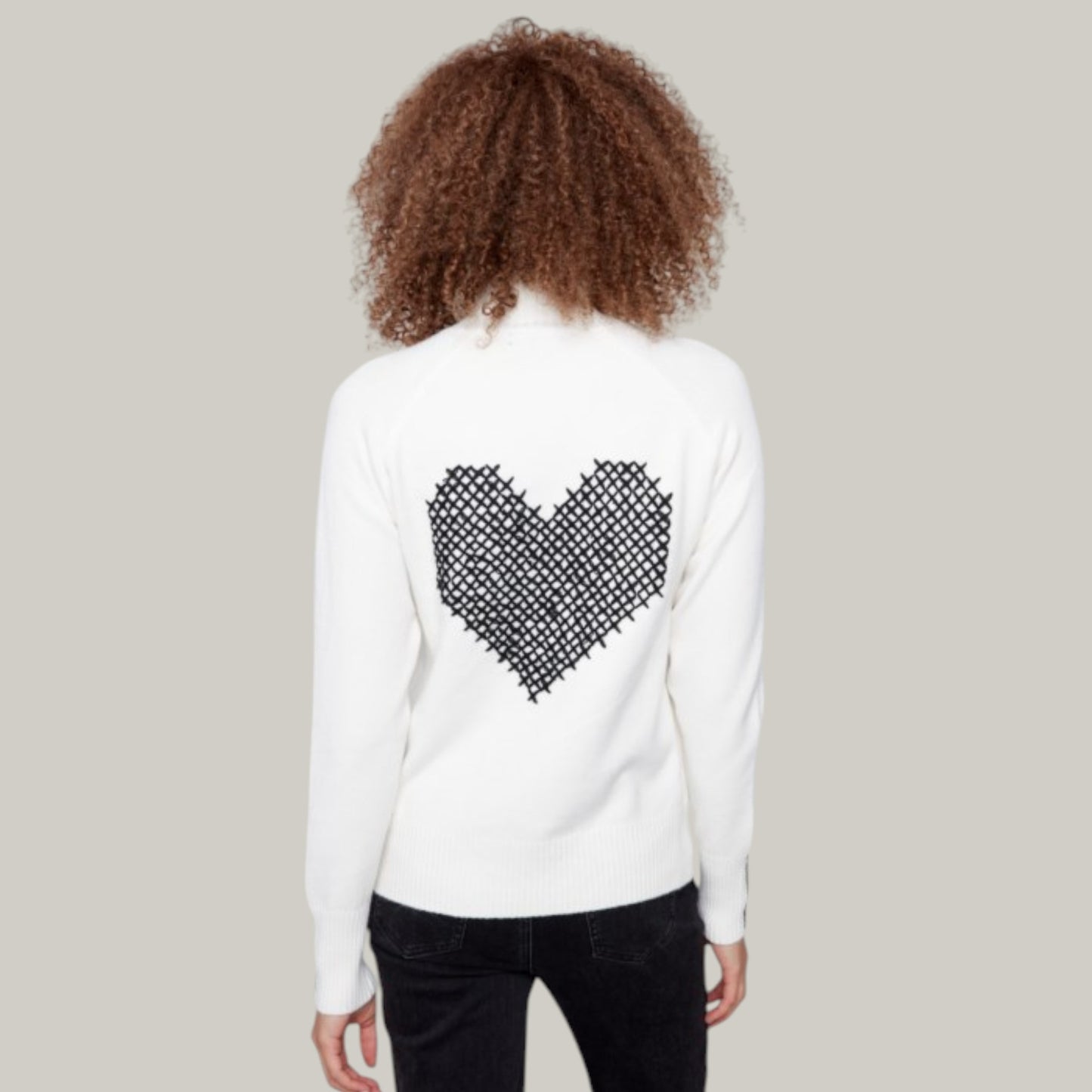 Charlie B - Plush Sweater With Heart Stitch and Zipper Detail