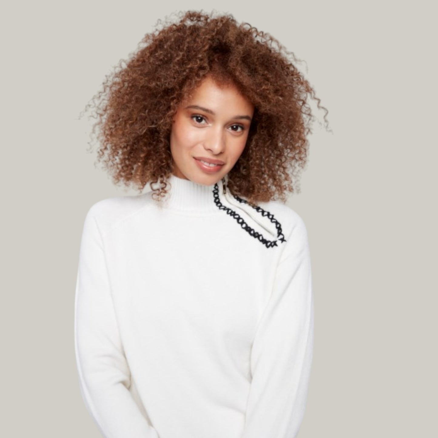 Charlie B - Plush Sweater With Heart Stitch and Zipper Detail