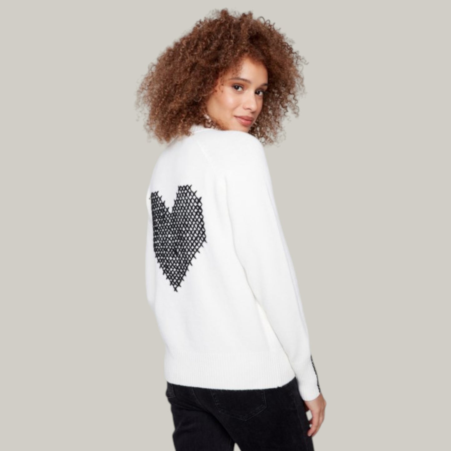 Charlie B - Plush Sweater With Heart Stitch and Zipper Detail