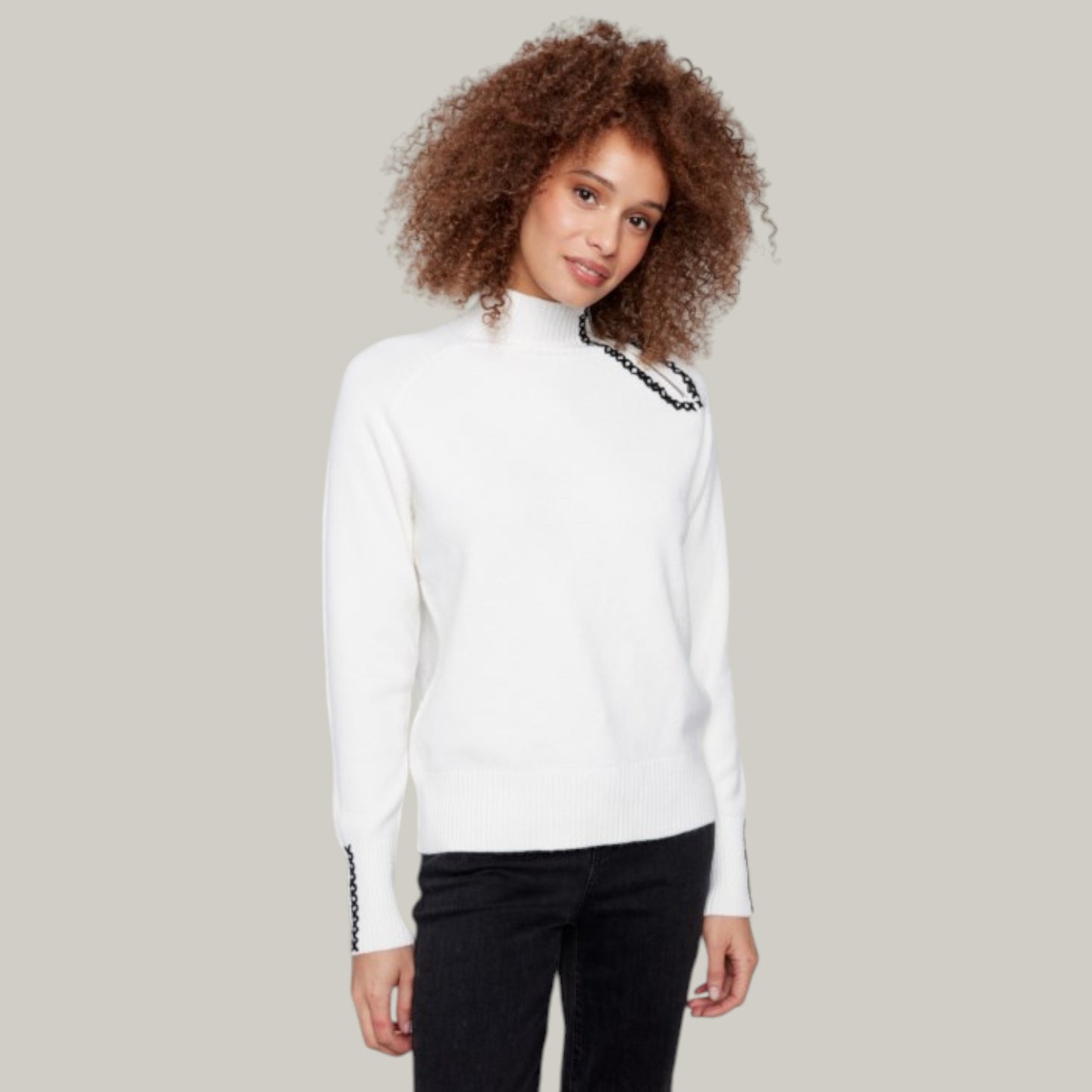 Charlie B - Plush Sweater With Heart Stitch and Zipper Detail
