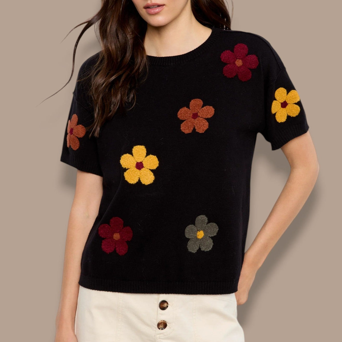 Charlie B - Floral Short Sleeve Sweater