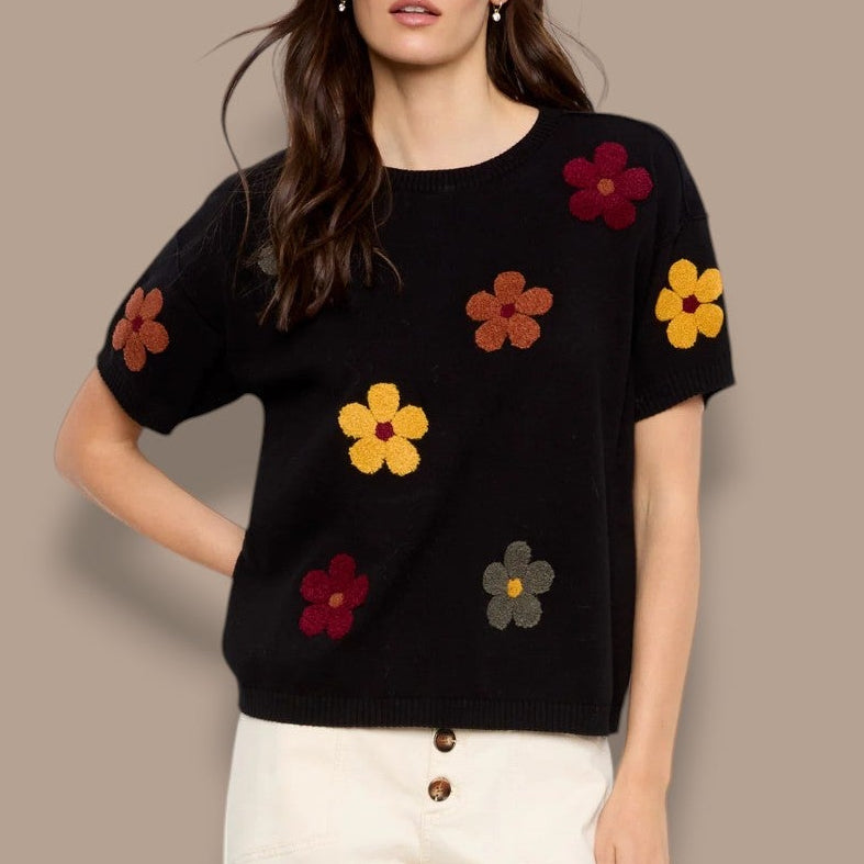 Charlie B - Floral Short Sleeve Sweater