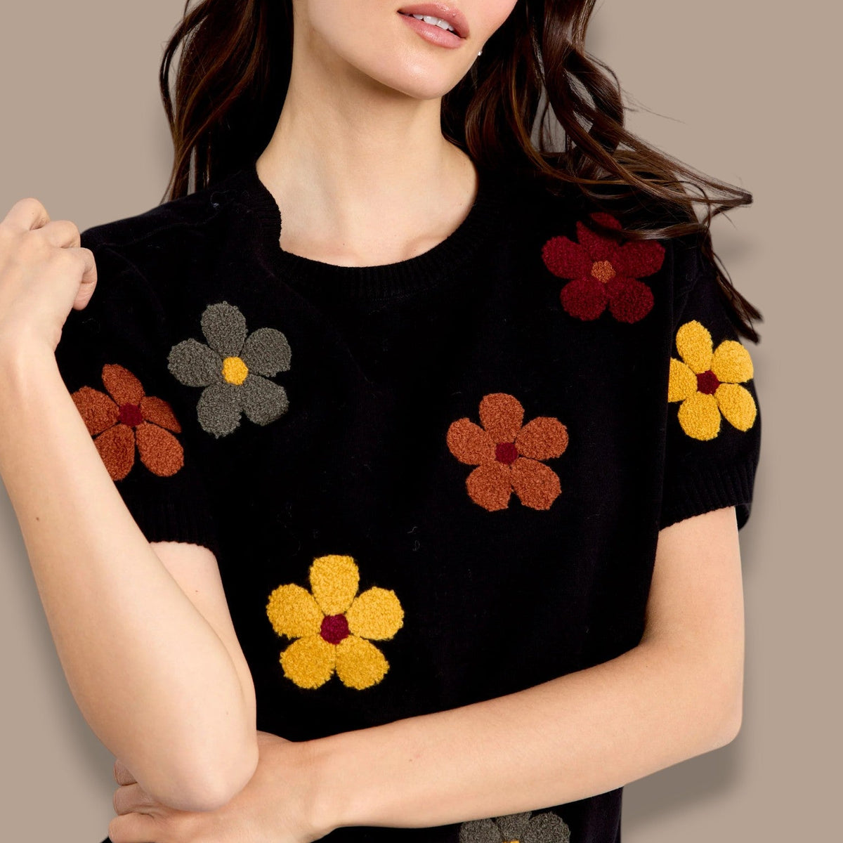 Charlie B - Floral Short Sleeve Sweater