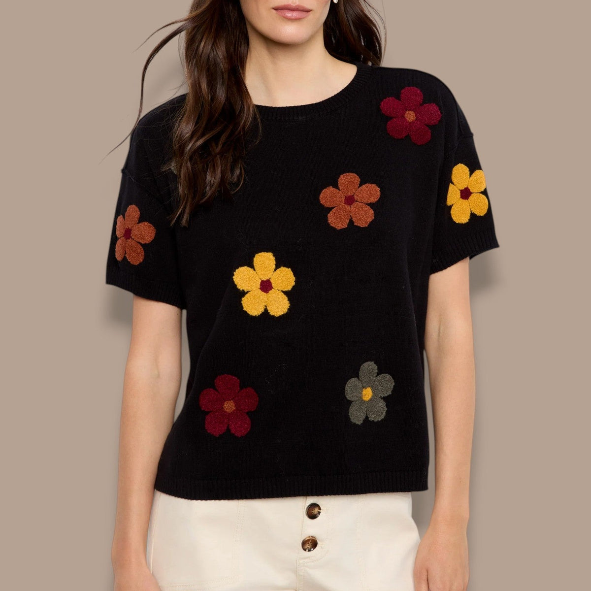 Charlie B - Floral Short Sleeve Sweater