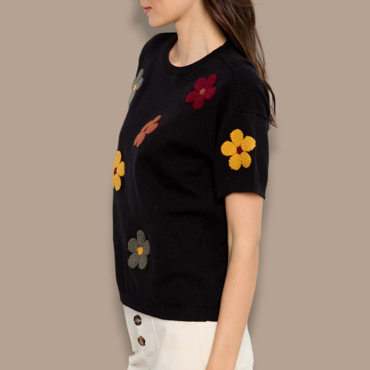 Charlie B - Floral Short Sleeve Sweater