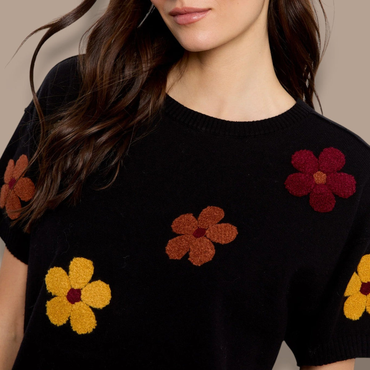 Charlie B - Floral Short Sleeve Sweater