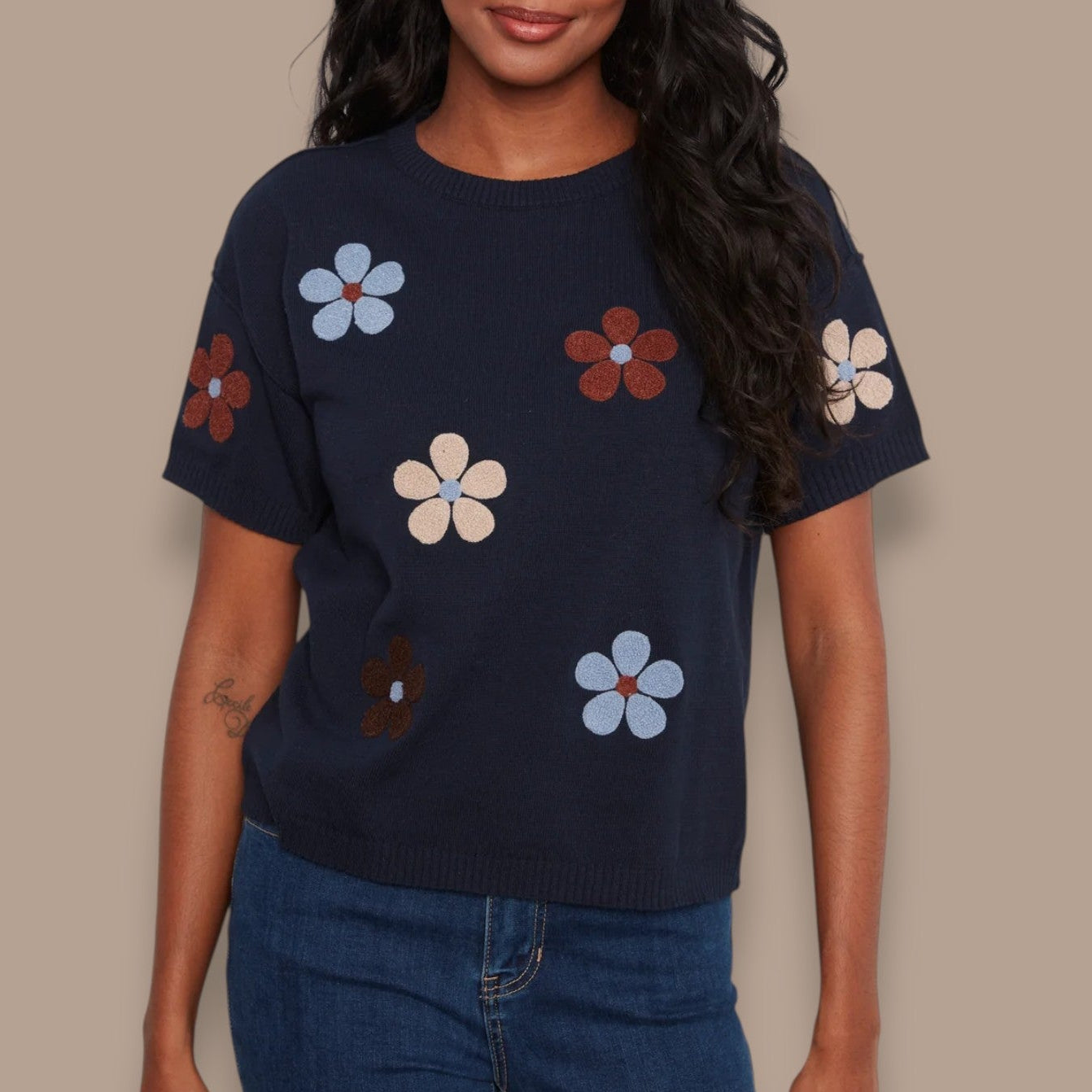 Charlie B - Floral Short Sleeve Sweater