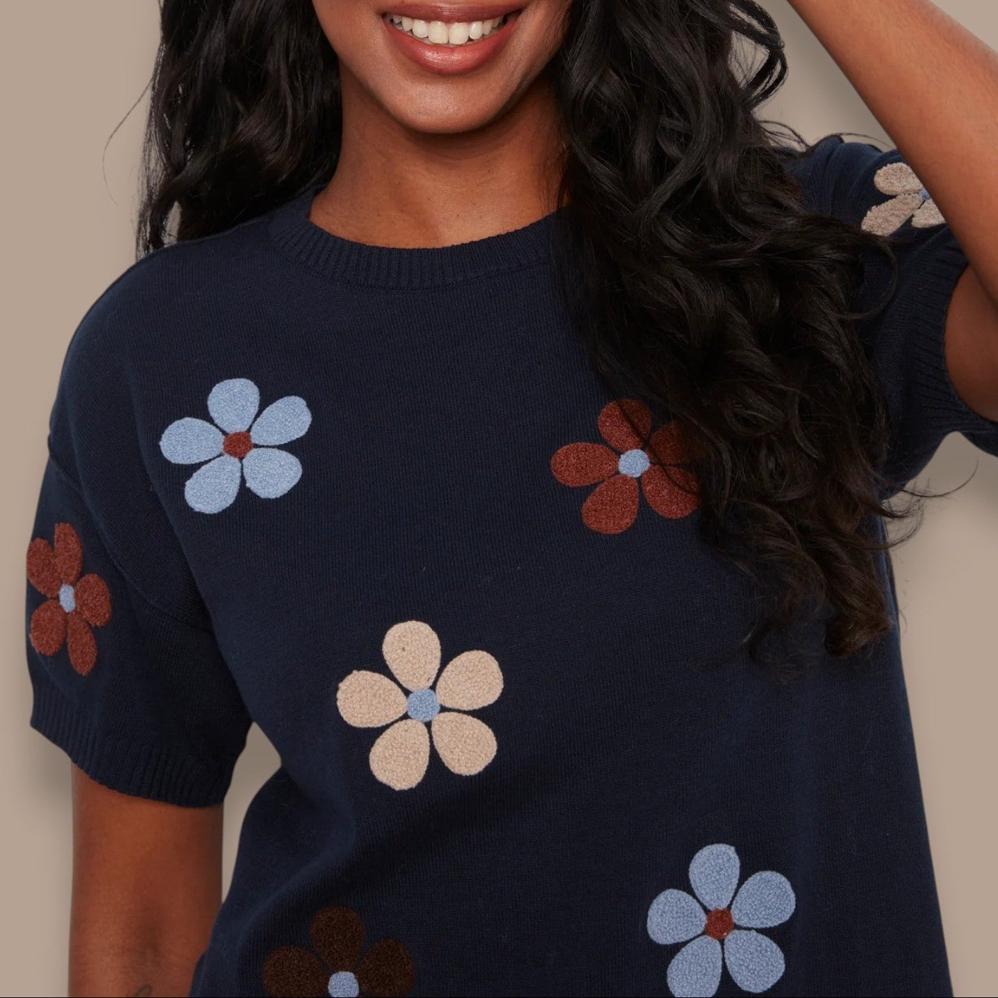 Charlie B - Floral Short Sleeve Sweater