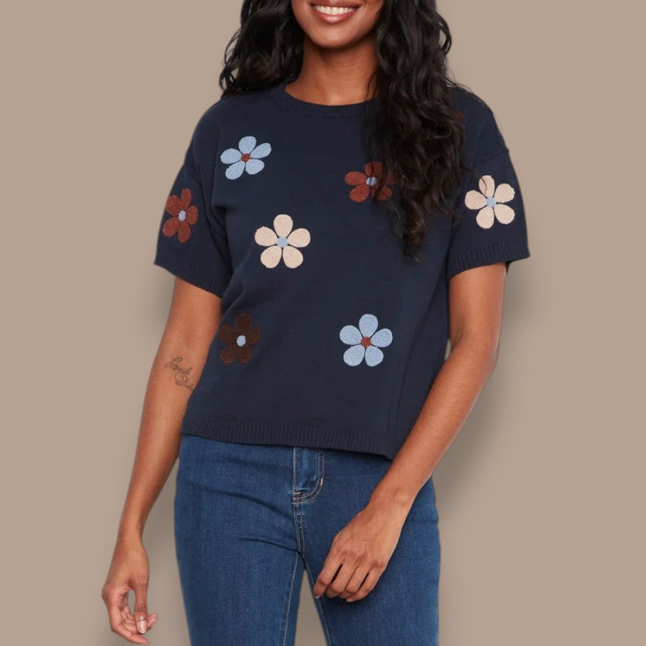 Charlie B - Floral Short Sleeve Sweater