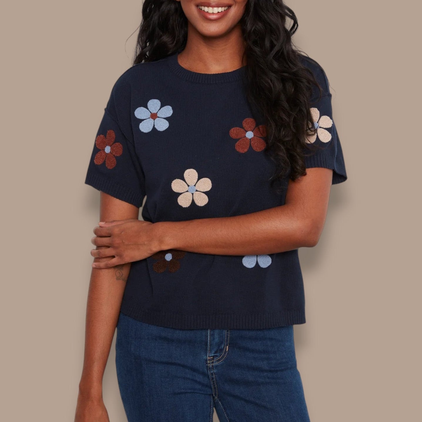 Charlie B - Floral Short Sleeve Sweater