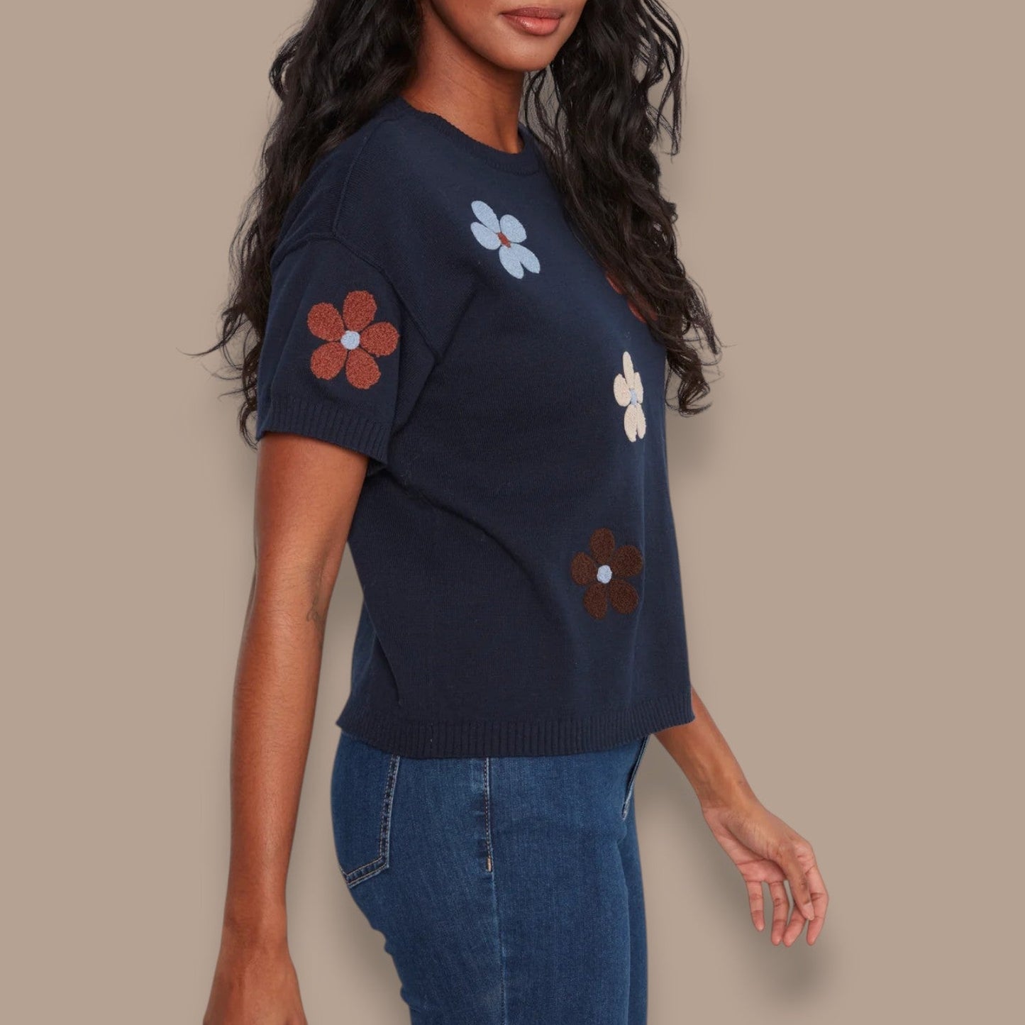 Charlie B - Floral Short Sleeve Sweater