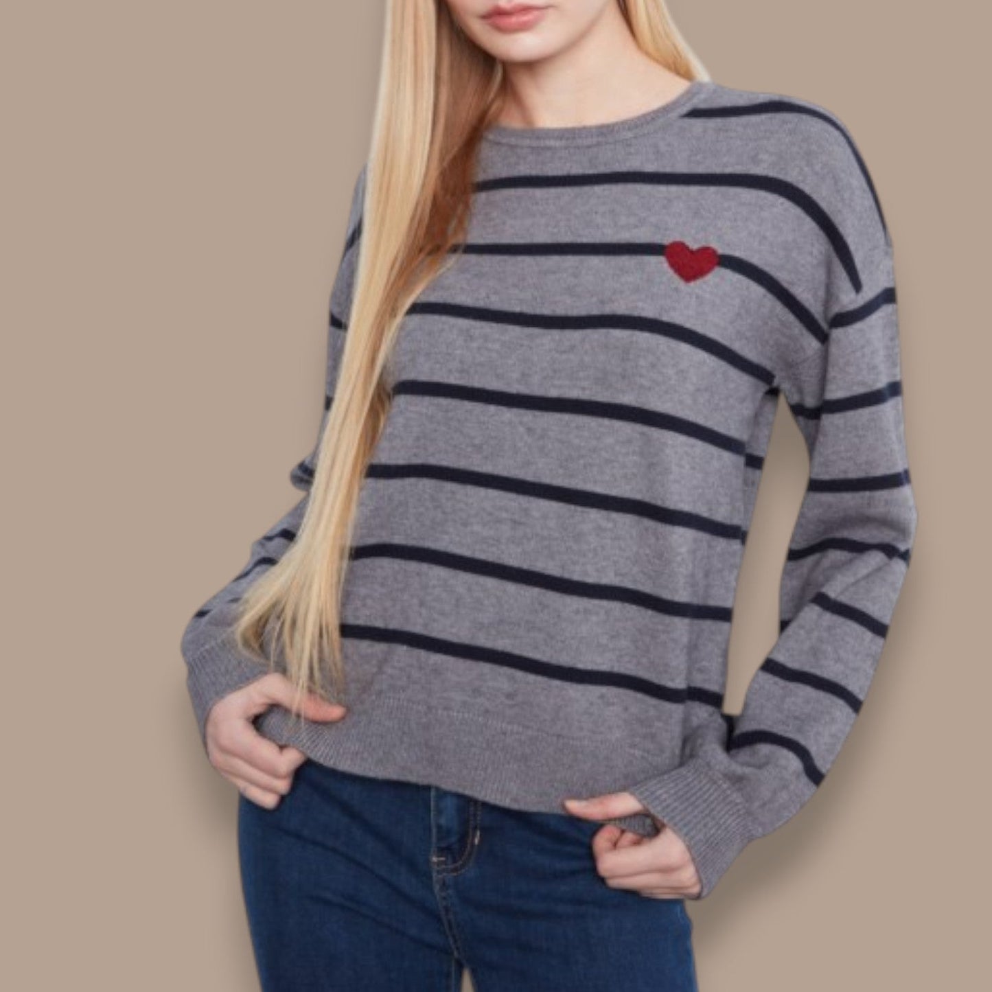 Charlie B - Striped Knit Sweater With Heart Detail