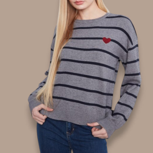 Charlie B - Striped Knit Sweater With Heart Detail