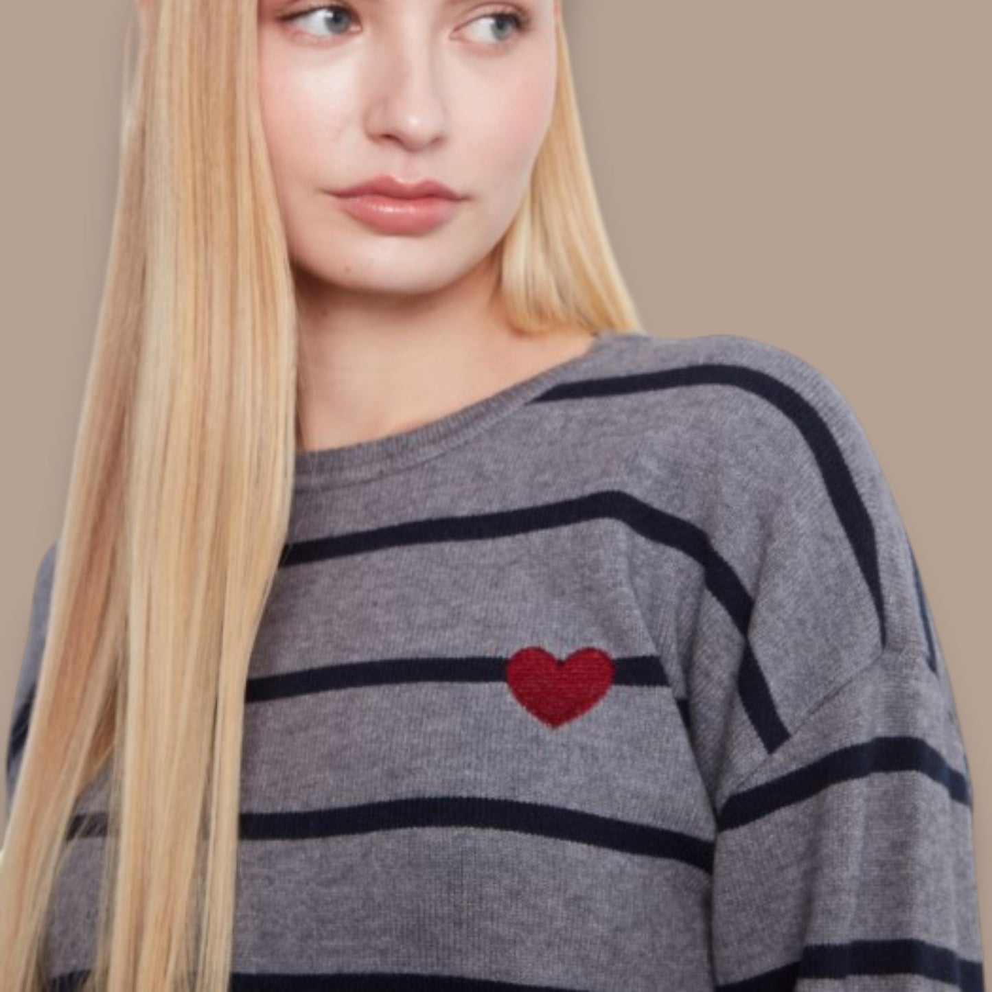 Charlie B - Striped Knit Sweater With Heart Detail