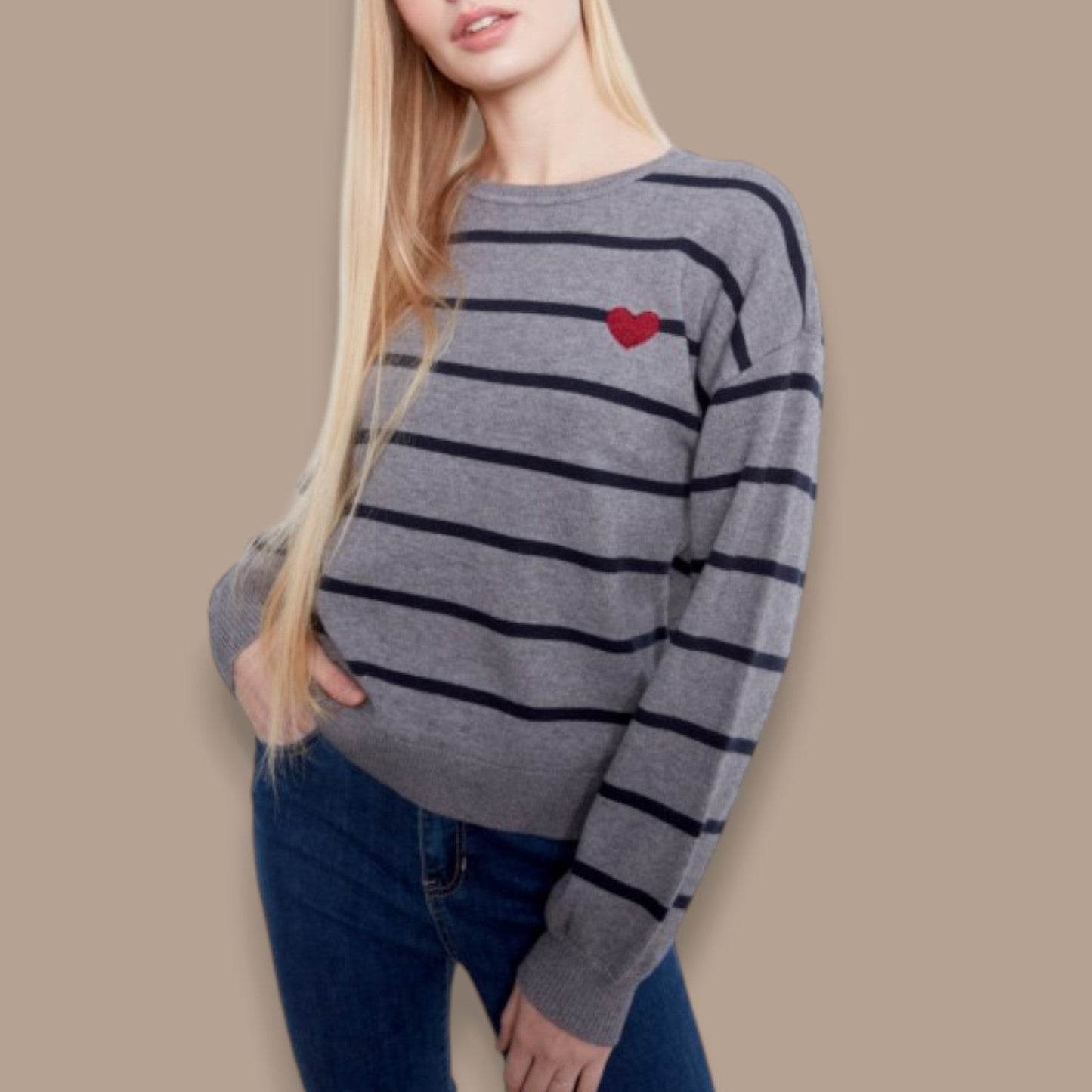 Charlie B - Striped Knit Sweater With Heart Detail