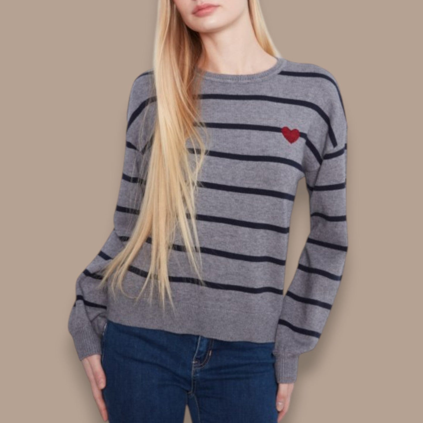Charlie B - Striped Knit Sweater With Heart Detail