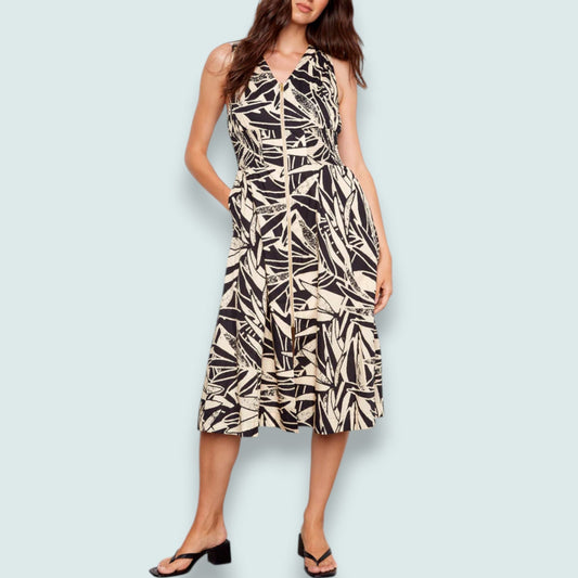 Charlie B - Cotton Voile Printed Front Zip Midi Dress