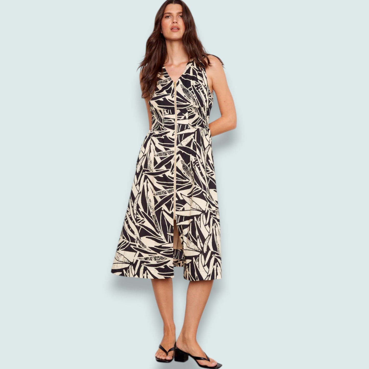 Charlie B - Cotton Voile Printed Front Zip Midi Dress