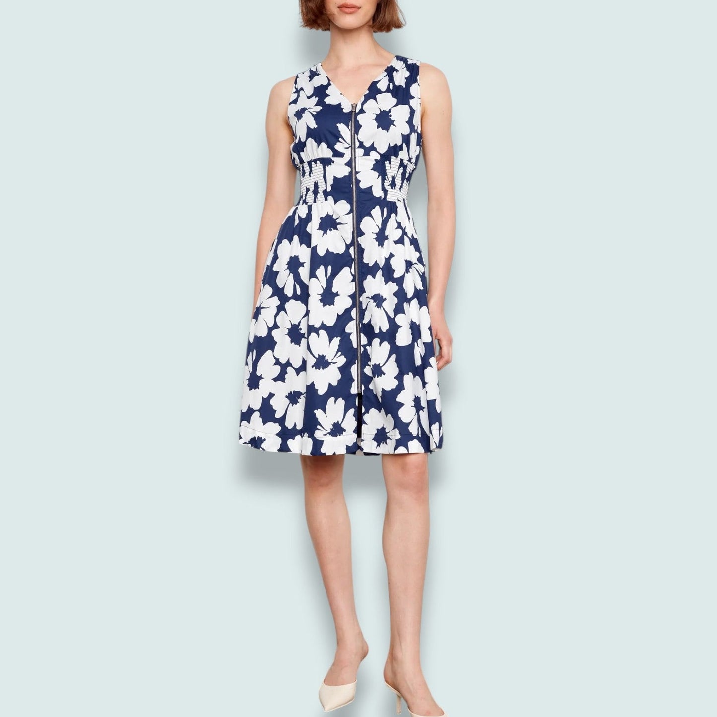 Charlie B - Cotton Voile Printed Front Zip Knee Length Dress