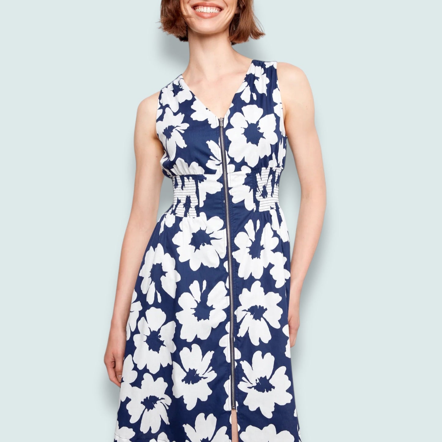 Charlie B - Cotton Voile Printed Front Zip Knee Length Dress
