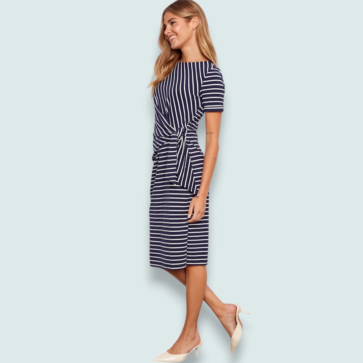 Charlie B - Striped Short Sleeve Dress With Tie