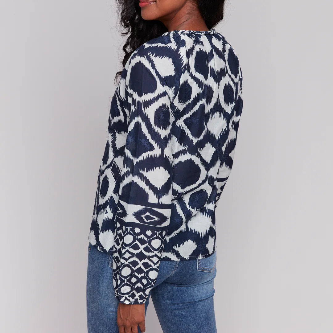 Charlie B - Printed Long Sleeve Popover Blouse