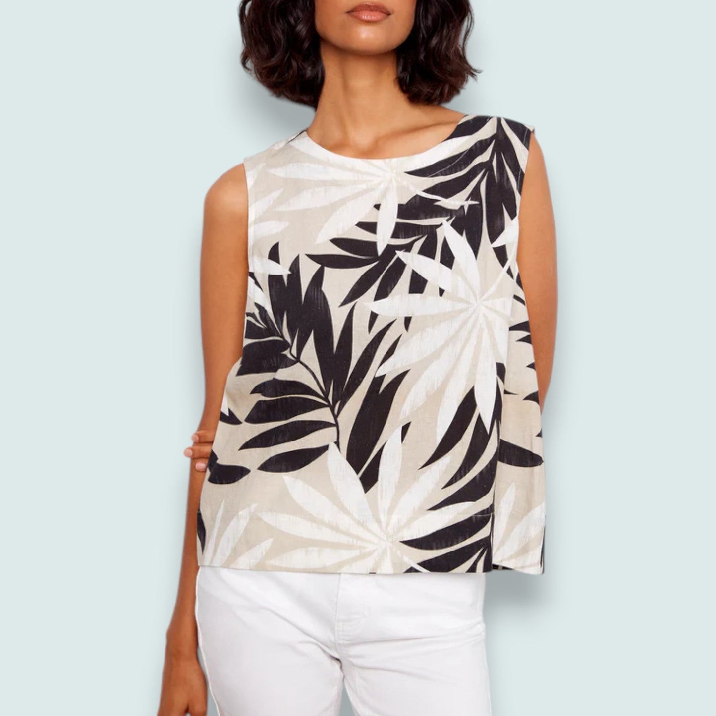 Charlie B - Printed Sleeveless Blouse With Back Button Detail