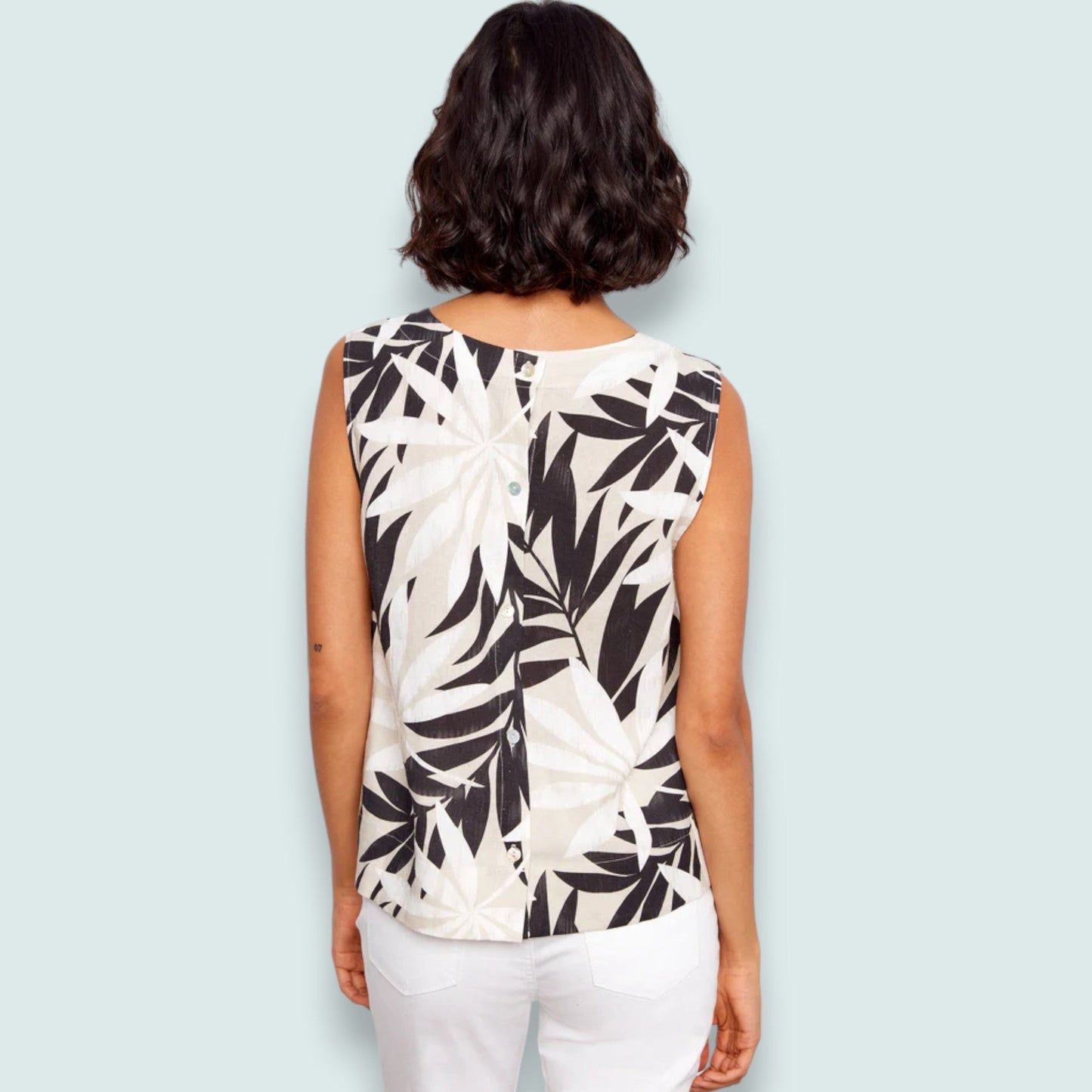 Charlie B - Printed Sleeveless Blouse With Back Button Detail