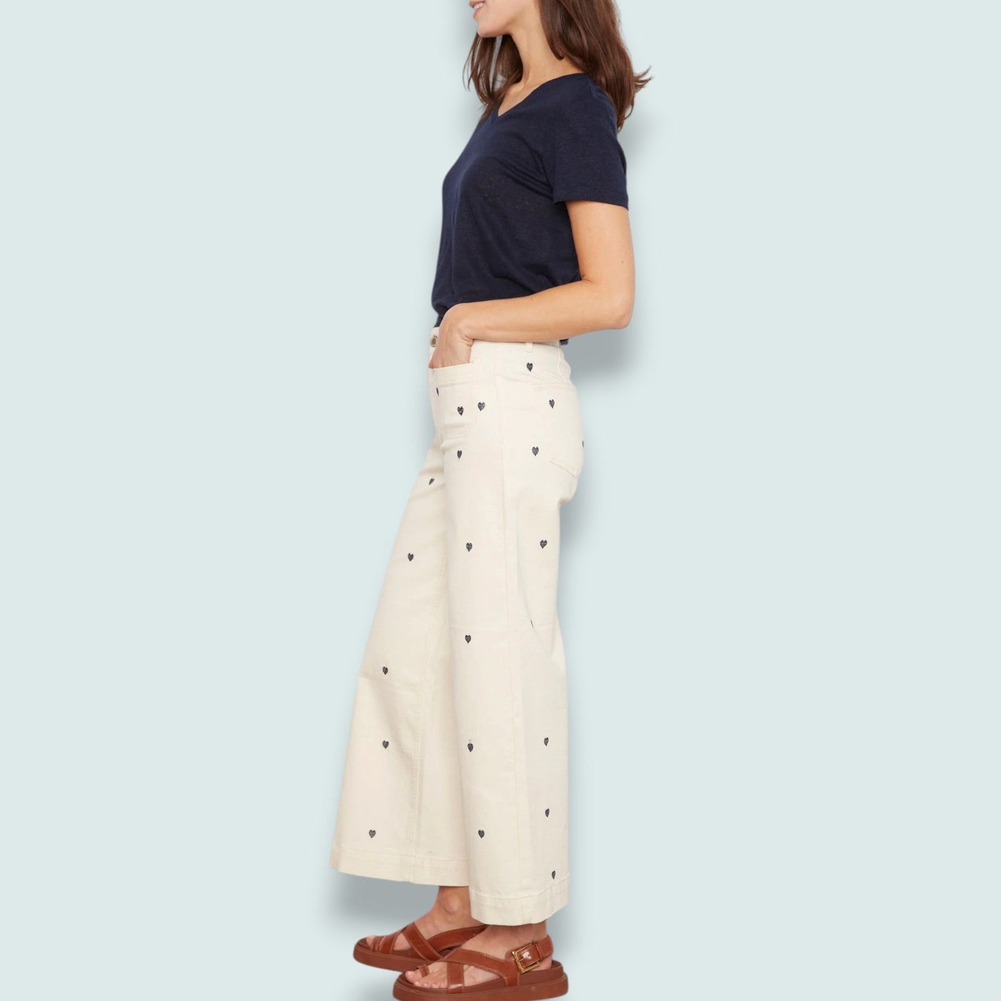 Charlie B - Embroidered Heart Cropped Flare Flex Twill Pant