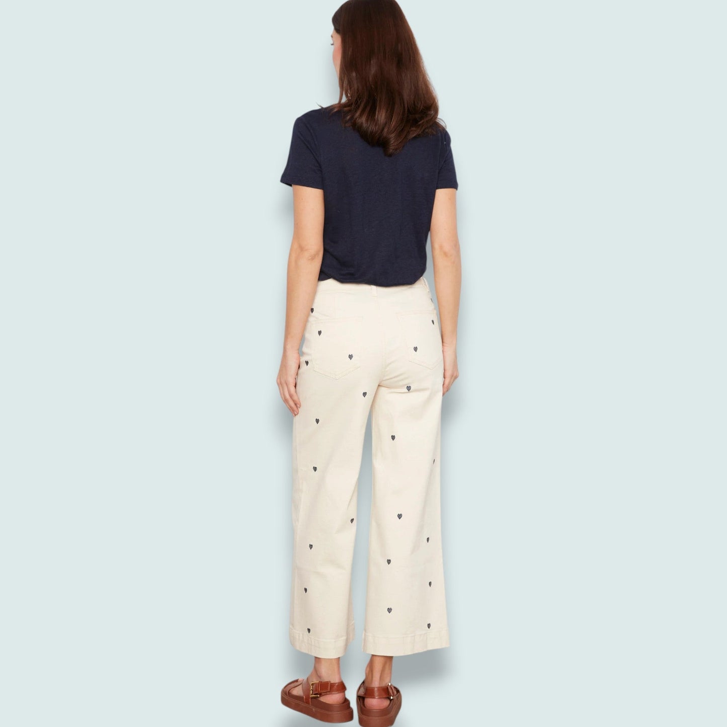 Charlie B - Embroidered Heart Cropped Flare Flex Twill Pant