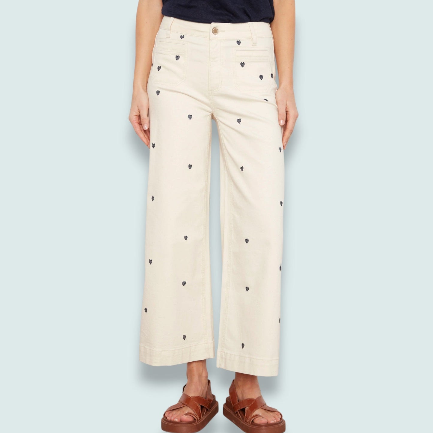 Charlie B - Embroidered Heart Cropped Flare Flex Twill Pant