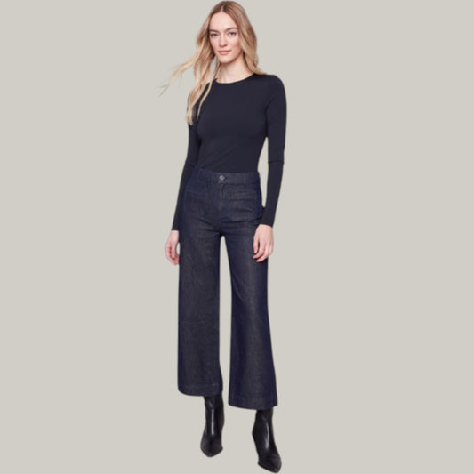 Charlie B - Cropped Flare Patch Pocket Lurex Jeans