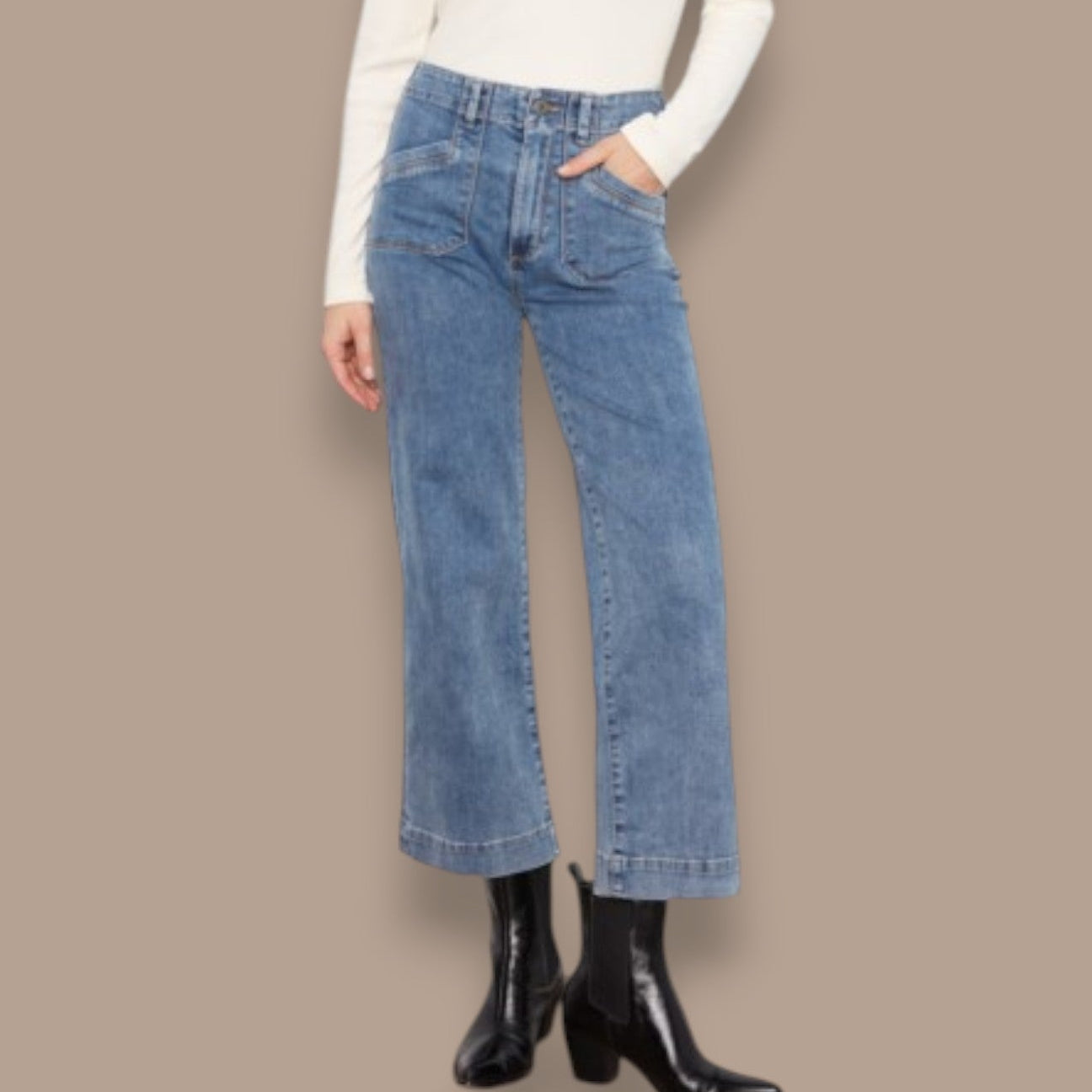 Charlie B - Cropped Wide Leg Denim Jeans