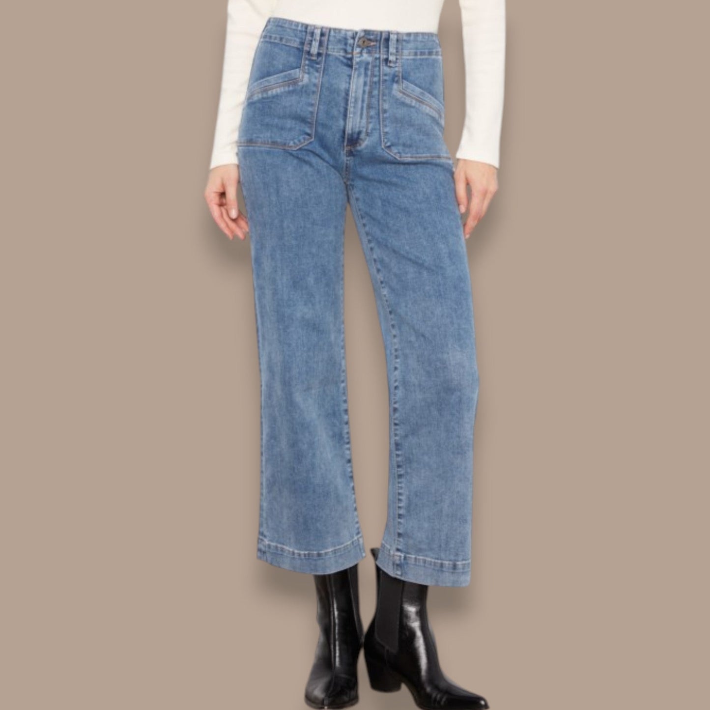 Charlie B - Cropped Wide Leg Denim Jeans