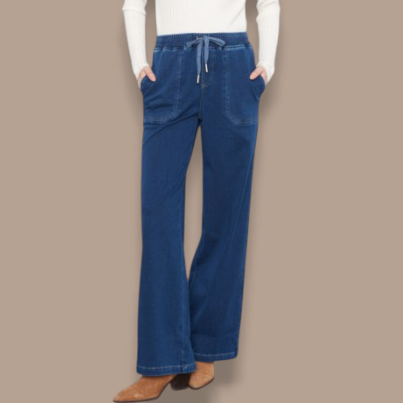 Charlie B - Knit Denim Wide-Leg Jogger Pants
