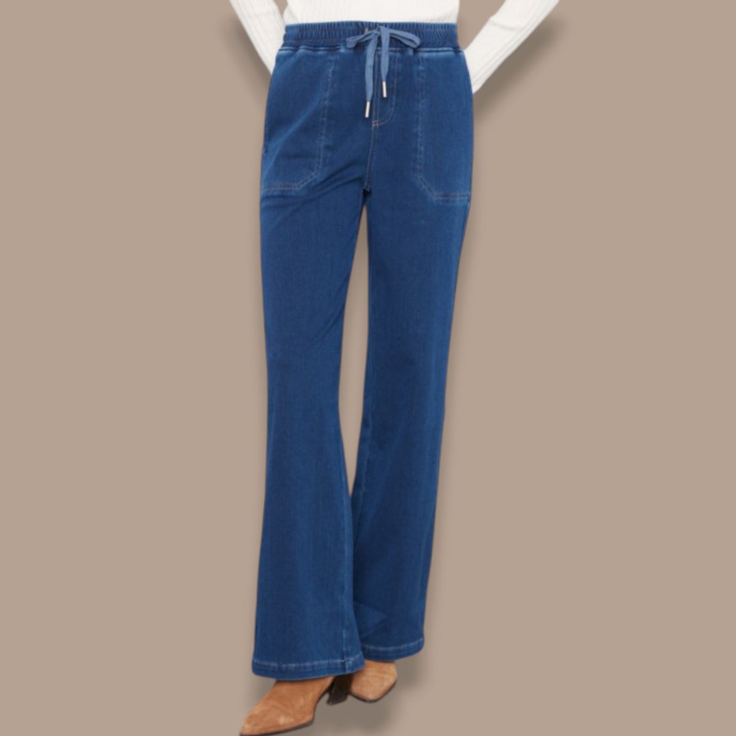 Charlie B - Knit Denim Wide-Leg Jogger Pants