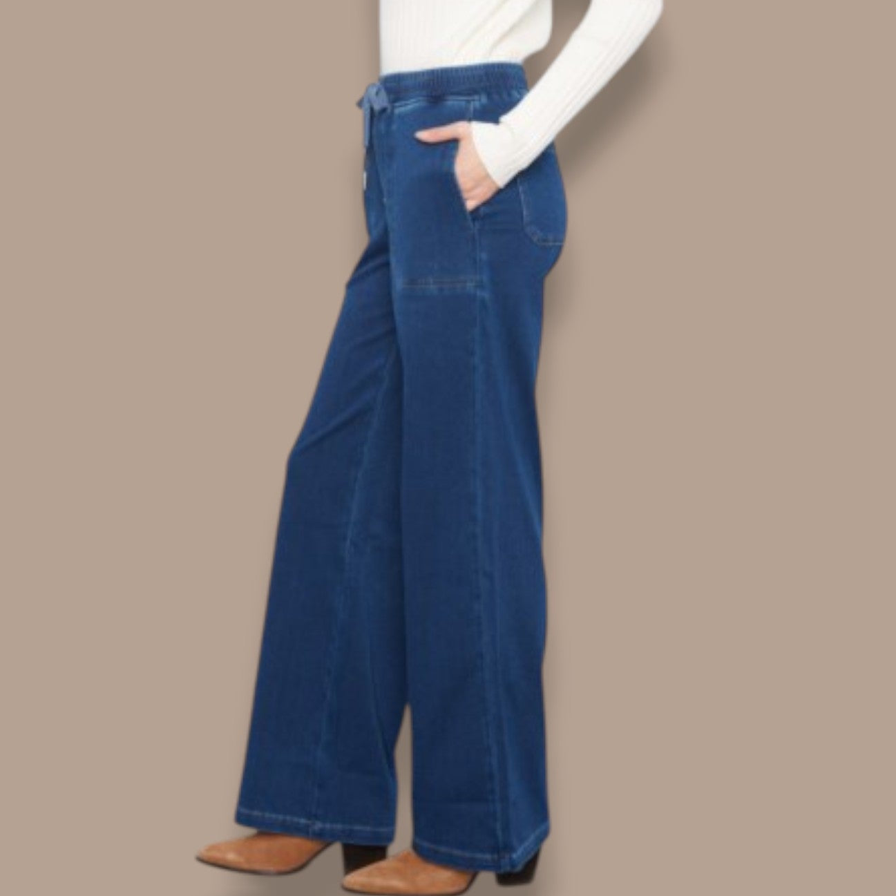 Charlie B - Knit Denim Wide-Leg Jogger Pants