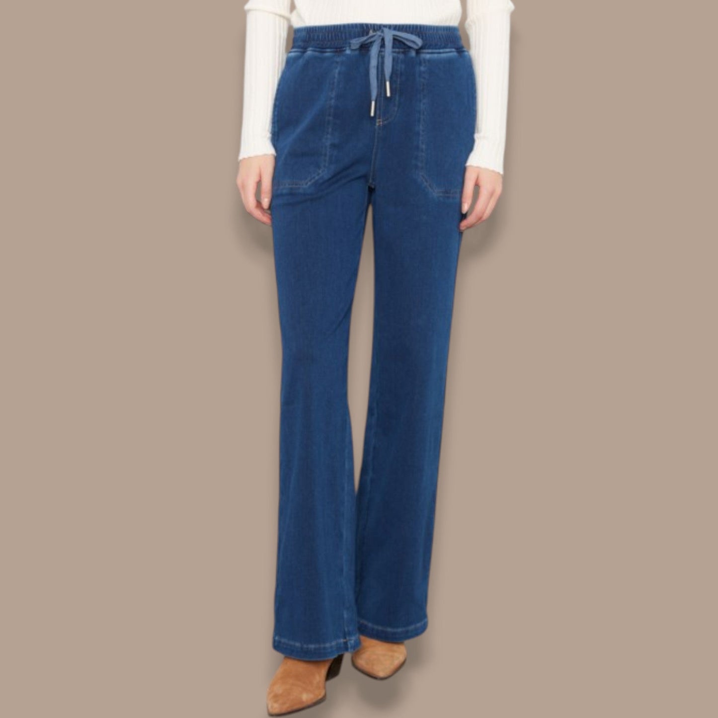 Charlie B - Knit Denim Wide-Leg Jogger Pants