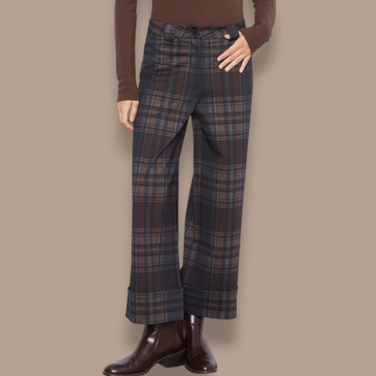 Charlie B - Plaid Wide Leg Cuffed Pants