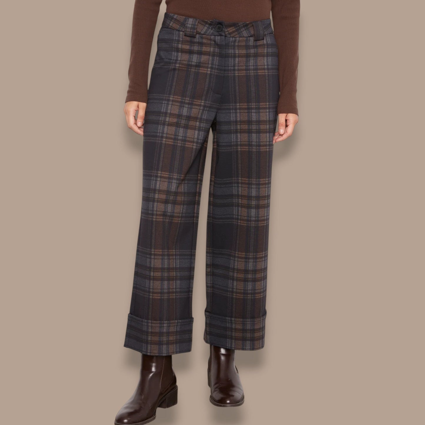 Charlie B - Plaid Wide Leg Cuffed Pants