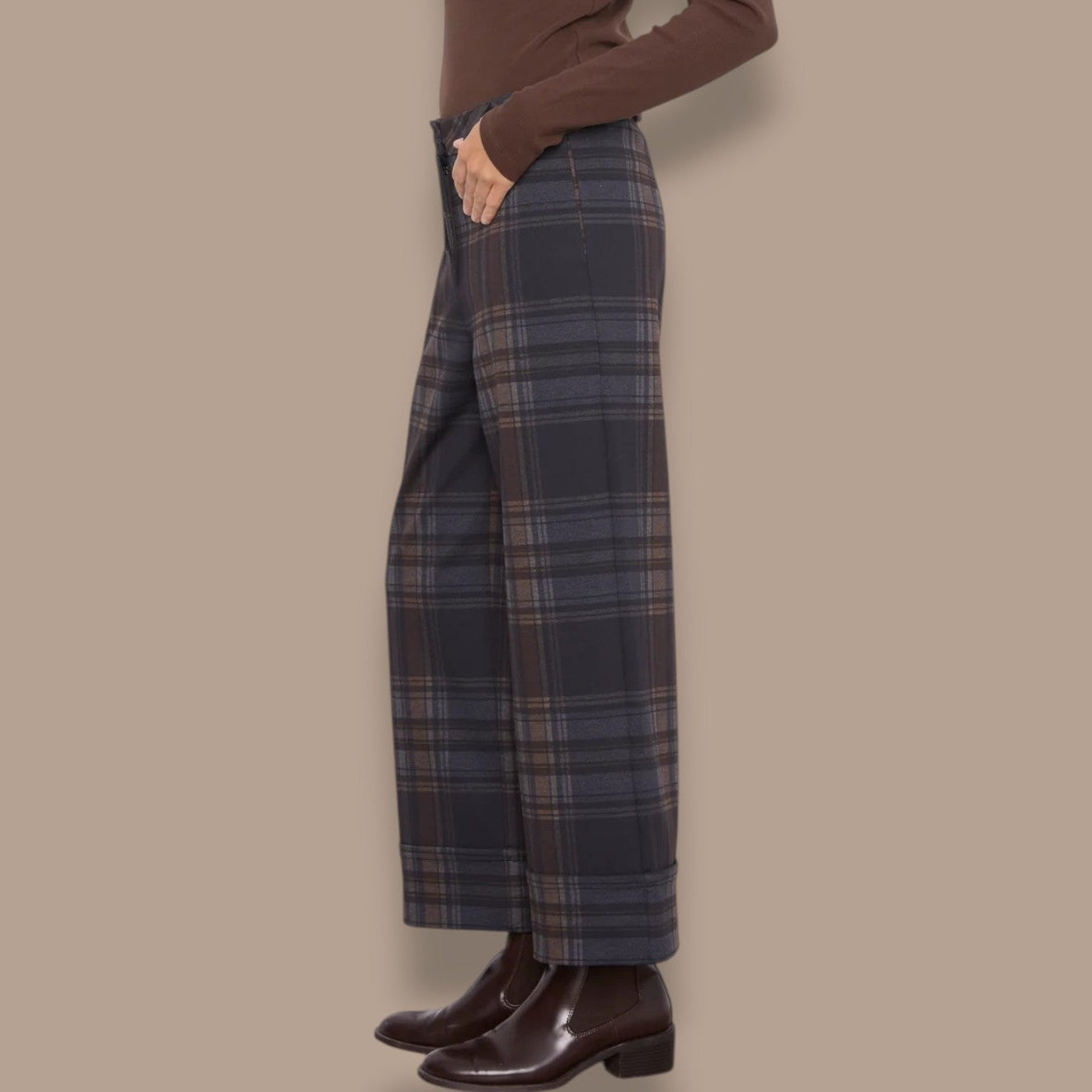 Charlie B - Plaid Wide Leg Cuffed Pants