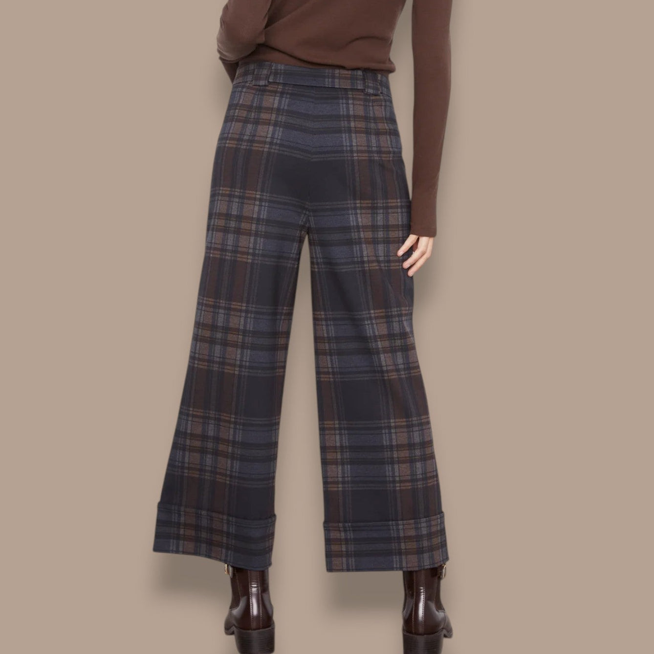 Charlie B - Plaid Wide Leg Cuffed Pants