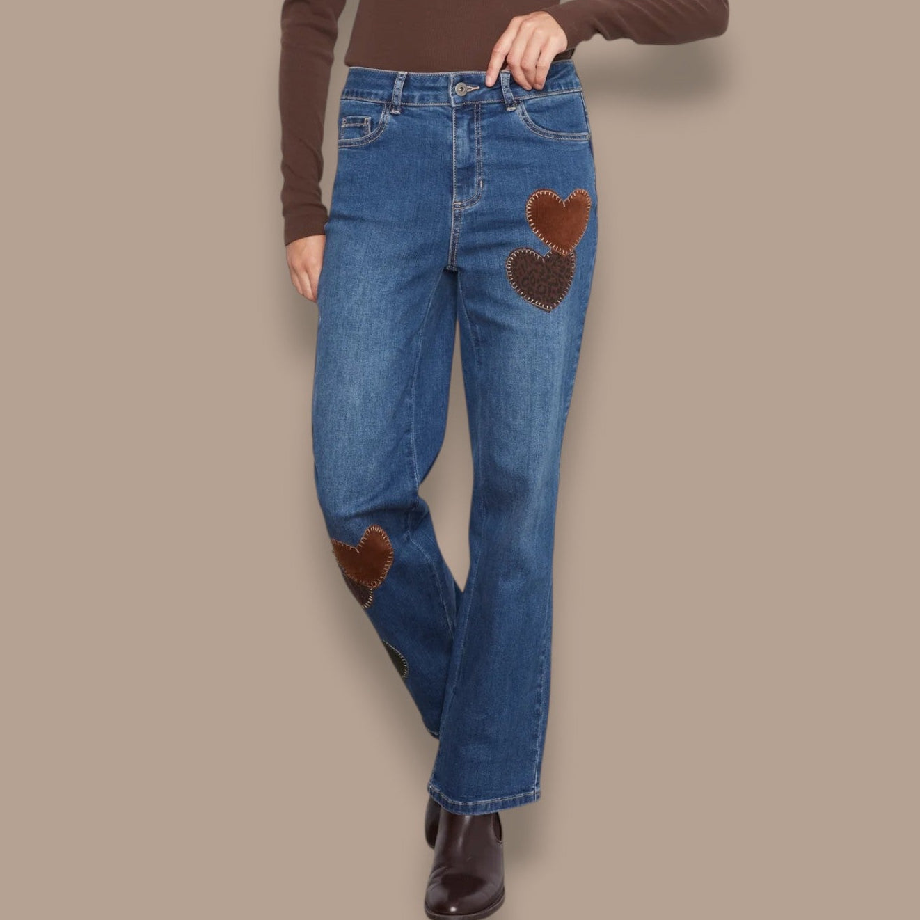 Charlie B - Heart Patch Straight Leg Jeans
