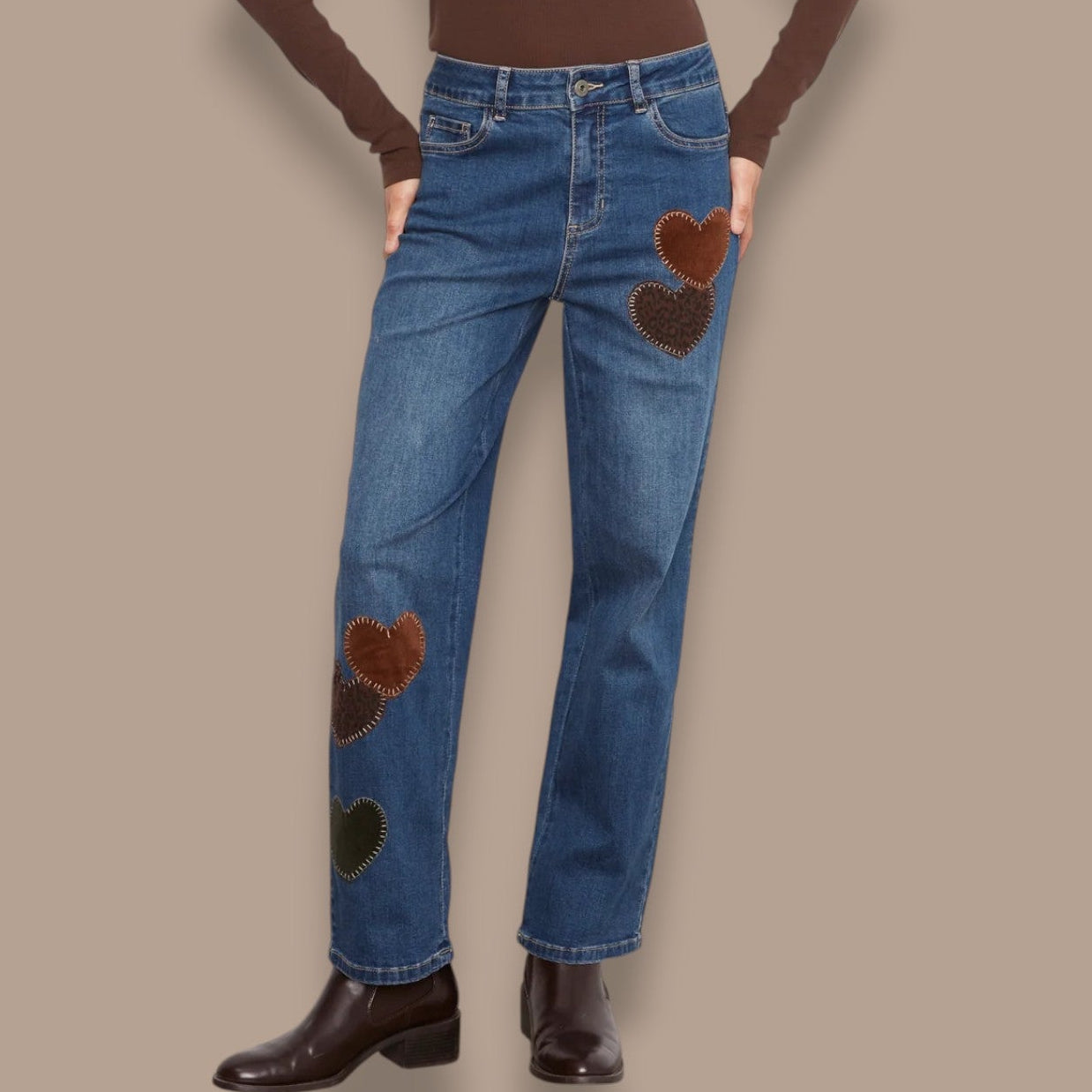 Charlie B - Heart Patch Straight Leg Jeans