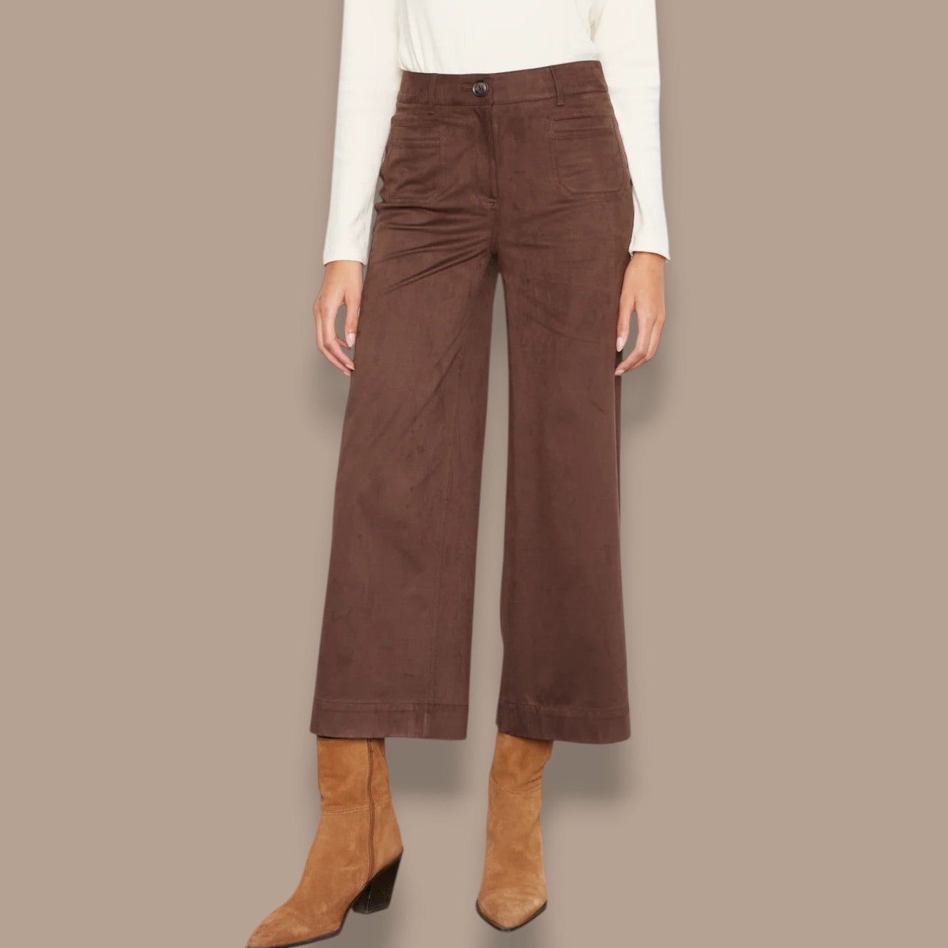 Charlie B - Faux Suede Wide Leg Crop Pant